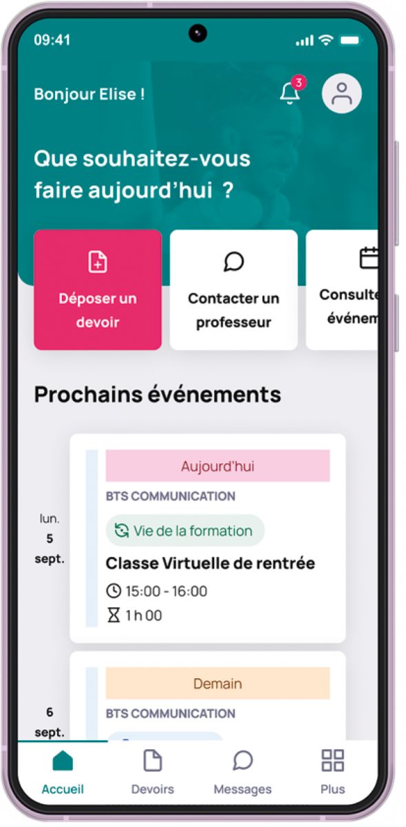 Capture d'écran de l'application mobile du Cned
