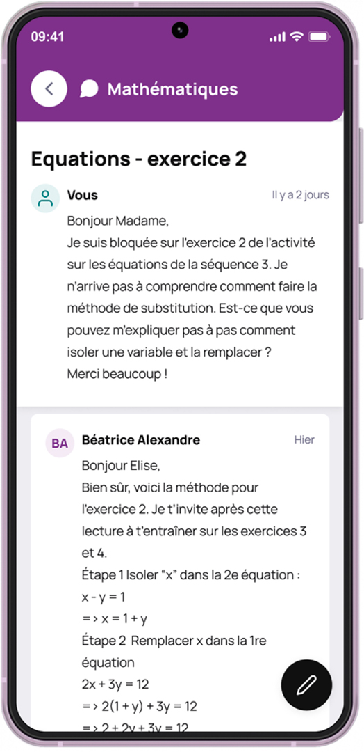 Capture d'écran de l'application mobile : équations mathématiques