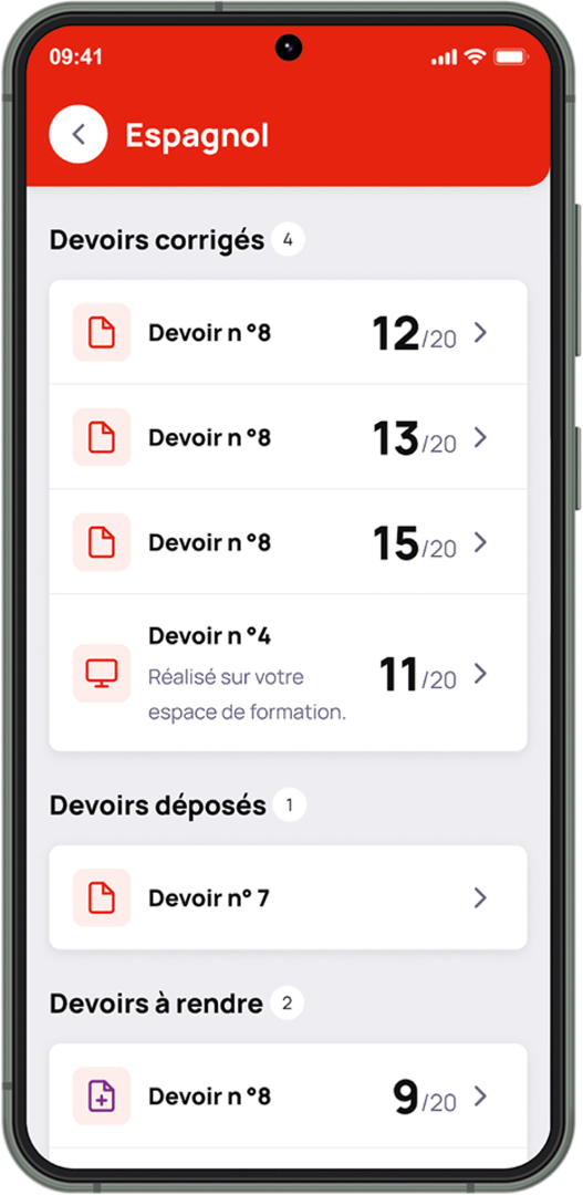 Capture d'écran de l'application mobile : Devoirs d'espagnol